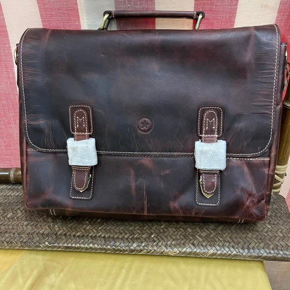 NWT Aaron Leather Goods messenger laptop bag dark brown genuine